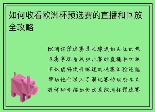 如何收看欧洲杯预选赛的直播和回放全攻略